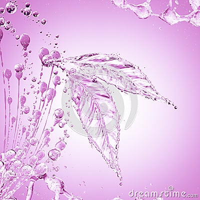 Leaf made of water splash. Pink color Stock Photo