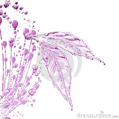 Leaf made of water splash. Pink color Stock Photo