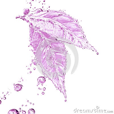 Leaf made of water splash. Pink color Stock Photo