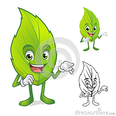 Leaf Mascot with Present Hand Cartoon Character Vector Illustration
