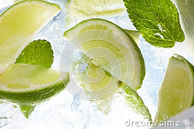 Leaf mint and cut citrus Stock Photo