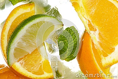 Leaf mint and cut citrus Stock Photo