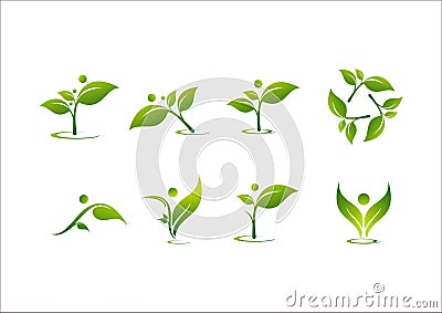 Leaf, people, natural energy vector logo Vector Illustration