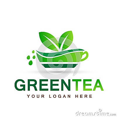 Leaf plant logo ecology people wellness green leaves nature green tea cup symbol icon set of vector designs on white background Cartoon Illustration