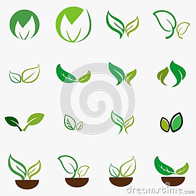 Leaf,plant,logo,ecology,people,wellness,green,leaves,nature symbol icon set of designs. Stock Photo