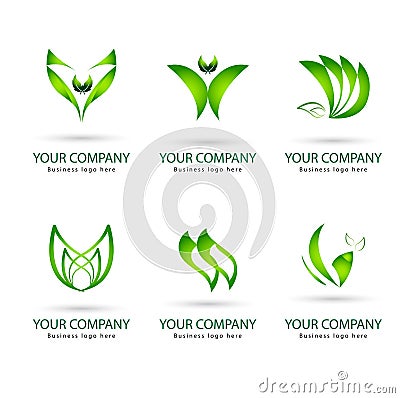 Green color leap with shaps vector set icon Stock Photo