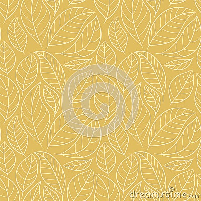 Leaf seamless pattern. Abstract floral background with leaves. Gold color Vector Illustration