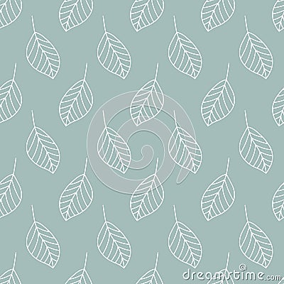 Leaf seamless pattern. Repeating leaves green background. Repeated nature patern design prints. Line simple plant. Spring repeat Vector Illustration