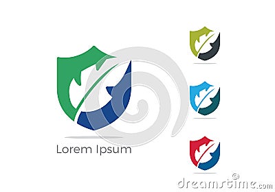 Leaf in shield logo design. Safety and security icon, earth and trees protection concept, farm and agriculture protection i Vector Illustration