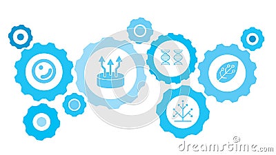 Leaf, smart, farm gear blue icon set. Connected gears and vector icons for logistic, service, shipping, distribution, transport, Stock Photo