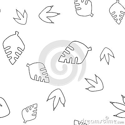 Leaf tree and dinosaur footprint seamless pattern Vector Illustration