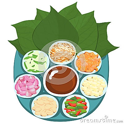 Leaf wrapped salad bite Thai appetizer illustration Vector Illustration