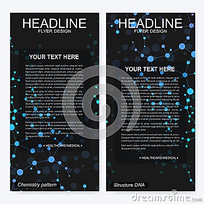 Leaflet flyer layout. Magazine cover corporate identity template. Science and technology design, structure DNA Vector Illustration