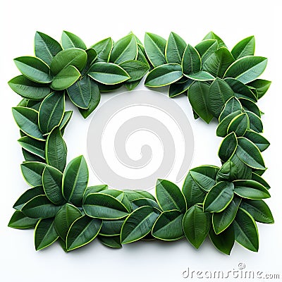 Leafy border beauty Green plumeria leaf frame on white background Stock Photo