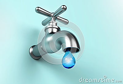 Leaking Faucet: Embrace the Power of Water Conservation - 3D Illustration Cartoon Illustration