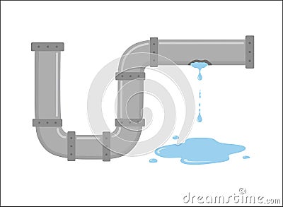 Leaking pipe with flowing water vector illustration Vector Illustration