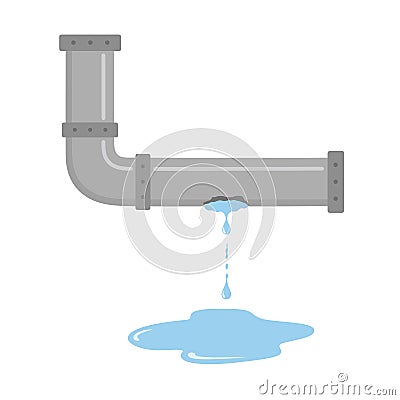 Leaking pipe with flowing water vector illustration Vector Illustration