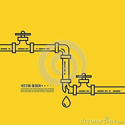 Leaking water pipes. Vector Illustration