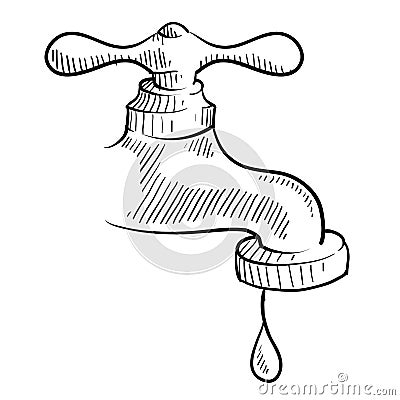 Leaky faucet sketch Vector Illustration