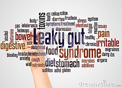 Leaky gut syndrome word cloud and hand with marker concept Stock Photo
