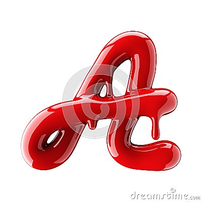 Leaky red alphabet isolated on white background. Handwritten cursive letter A. Stock Photo