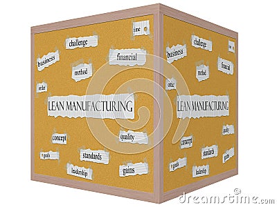 Lean Manufacturing 3D cube Corkboard Word Concept Stock Photo