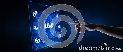 Lean manufacturing DMAIC Six sigma technology concept. Hand pressing button on screen. Stock Photo