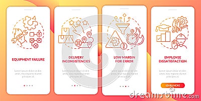 Lean production disadvantages red gradient onboarding mobile app screen Vector Illustration