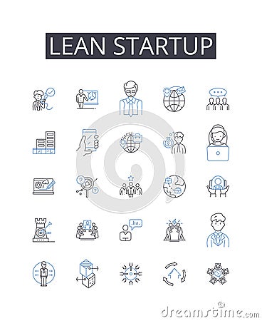 Lean startup line icons collection. Agile development, Scrum methodology, Minimum viable product, Customer discovery Vector Illustration