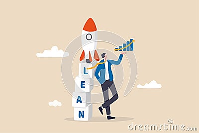 Lean startup using agile methodology to manage company for fast deliver or launch product, businessman showing growth graph Vector Illustration