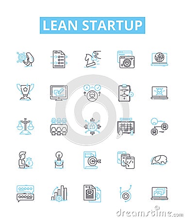Lean startup vector line icons set. Lean, Startup, Iterate, MVP, Agile, KPI, Prototype illustration outline concept Vector Illustration