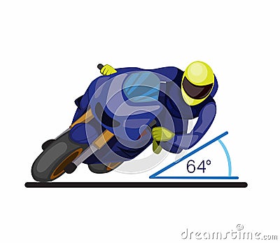 Leaning angle on motorsport cornering, riding style on racing motorbike cartoon flat illustration vector Vector Illustration