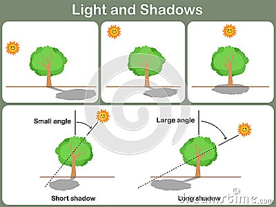 Leaning light and shadow for kids - Worksheet Vector Illustration