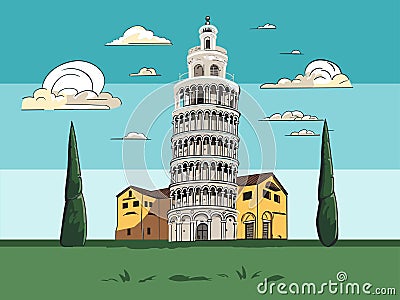 Leaning Tower of Pisa Illustration Vector Illustration