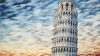 Leaning Tower Of Pisa: A Photorealistic Painting With Richly Colored Skies Stock Photo
