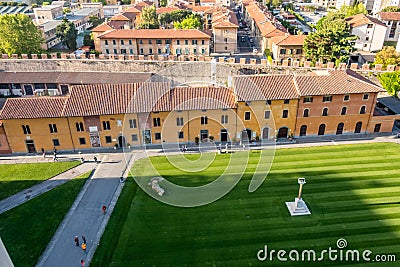 Leaning Tower of Pisa view: Fallen Angel Angelo Caduto and the Lupa Capitolina Capitoline Wolf monuments Stock Photo