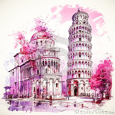 Leaning Tower of Pisa in watercolor A picturesque portrayal Stock Photo
