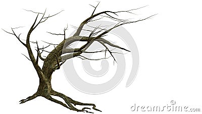 Leaning tree with bare branches Cartoon Illustration