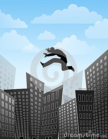 Leaping Over Tall Buildings Cartoon Illustration