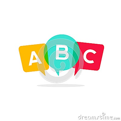 Learn ABC letters vector icon, child speaking conversation logo concept Vector Illustration