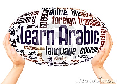 Learn Arabic word cloud hand sphere concept Stock Photo