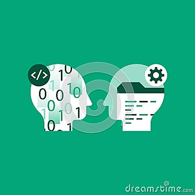 Software development, learn coding, programming language, technology and innovation, falling numbers Vector Illustration