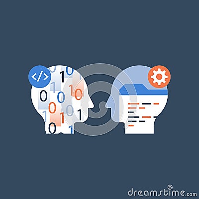 Software development, learn coding, programming language, technology and innovation, falling numbers Vector Illustration