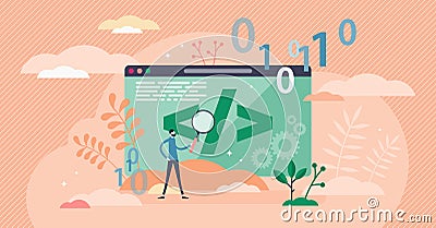 Learn coding vector illustration. IT education in flat tiny person concept. Vector Illustration