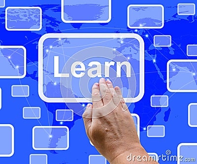 Learn Computer Button On Blue Stock Photo