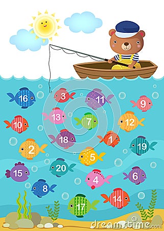 Learn counting number with cute bear Vector Illustration