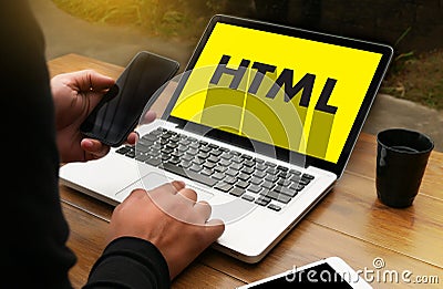 Learn HTML, web development and web design, Trendy long shadow Stock Photo