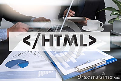 Learn HTML, web development and web design, Trendy long shadow Stock Photo