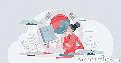 Learn korean language, grammar, culture and communication tiny person concept Vector Illustration