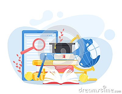 Learn language concept with educational book equipment Vector Illustration